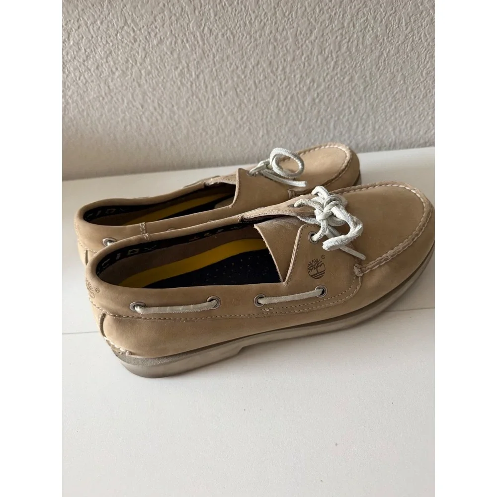 Timberland Mens Tan Leather Boat Shoes 2-Eye Nautical Loafers 71093 Size 10W
